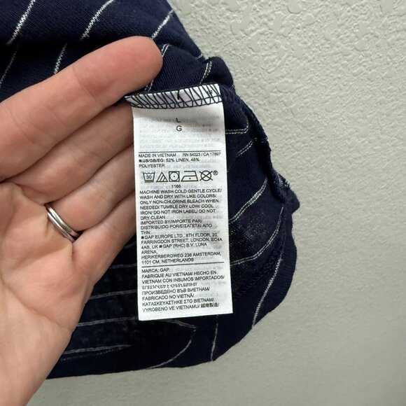 Gap Navy Blue White Stripe Linen Blend Sleeveless Tank Top Shirt Women Large NEW - Picture 4 of 8